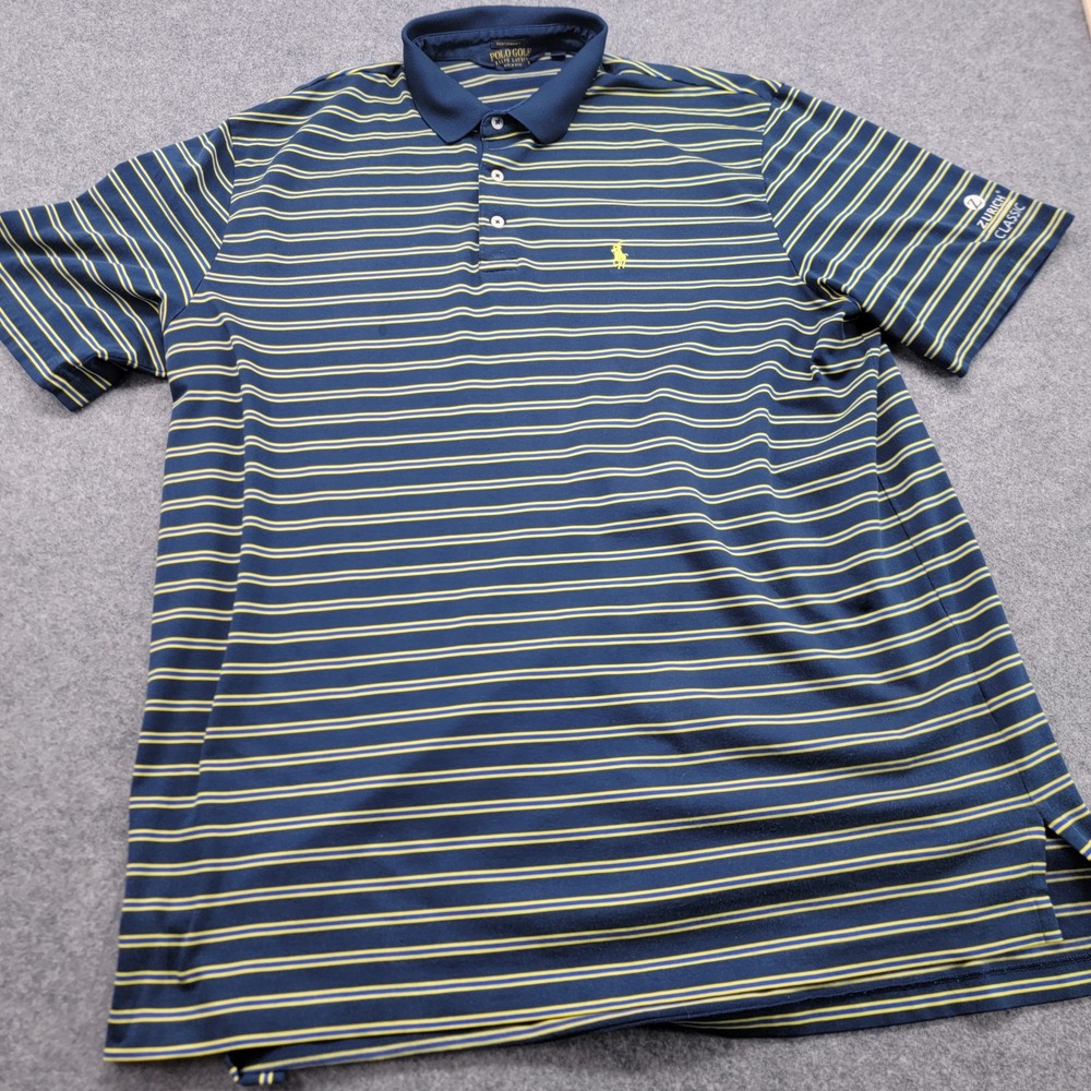 POLO GOLF Size XL Mens Polo Shirt Blue Yellow Striped Pony Logo